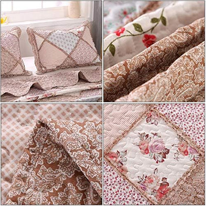 Full/Queen Size Quilt Set Pink Floral Patchwork Bedspreads Bedding Set