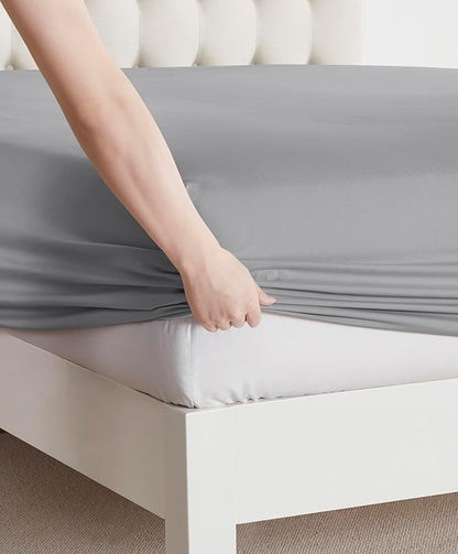 Clara Clark Bed Sheets, Premier 1800 Series Bed Sheet Set, Deep Pocket, Wrinkle, Fade, Stain Resistant, Luxury Soft Bedding Sheets & Pillowcases, California King, Frost Grey