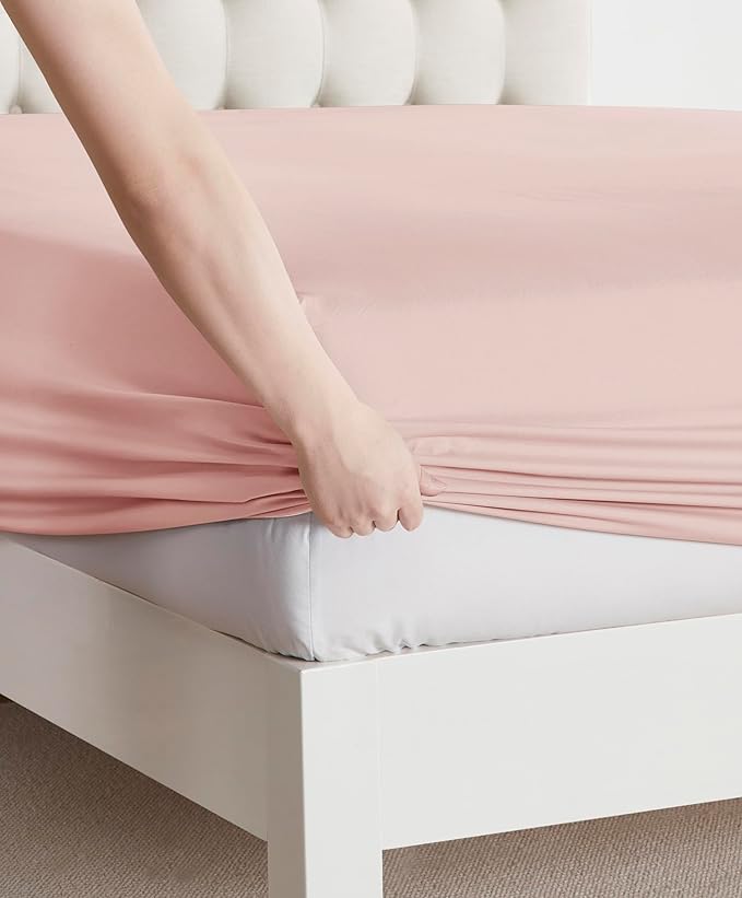 Clara Clark Bed Sheets, Premier 1800 Series Bed Sheet Set, Deep Pocket, Wrinkle, Fade, Stain Resistant, Luxury Soft Bedding Sheets & Pillowcases, Full, Pink Beige