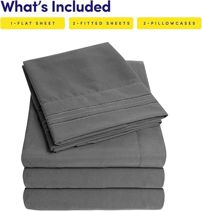 1500 Supreme Collection Extra Soft Split King Sheets Set, Gray - Luxury Bed Sheets Set with Deep Pocket Wrinkle Free Bedding, Over 40 Colors, Split King Size, Gray
