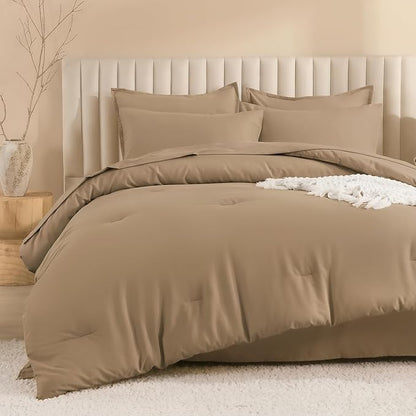 Litanika Oversized King Comforter Sets Taupe - 7 Pieces Bed in a Bag Oversized King Bedding Comforter Sets, Solid Lightweight Bed Set with Comforter, Sheets, Pillowcases & Shams
