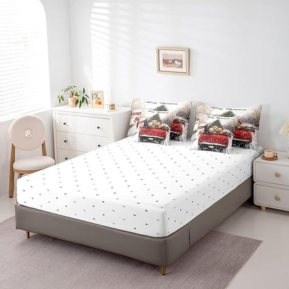 Farmhouse Christmas Dog Comforter Set 7 Pieces,Red Christmas Trees Truck Bed Set,Rustic Style Bedding Bed in a Bag,Queen (1 Comforter,2 Pillowcase,2 Pillow Covers,1 Flat Sheet,1 Fitted Sheet)