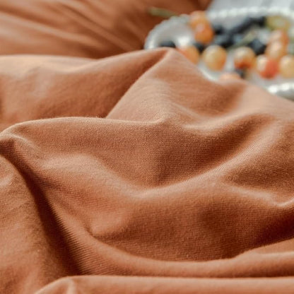 Terracotta Duvet Cover Jersey Knit Cotton Duvet Cover Twin Caramel 3 Pieces Bedding Set Rust Color Comforter Cover with Zipper Closure Comfy Burnt Orange Comforter Cover Farmhouse Bedding Set Twin