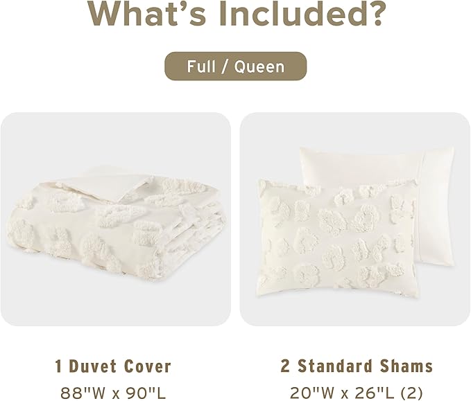 Intelligent Design Queen Duvet Cover Set Chenille Tufted Animal Print Pattern Duvet Cover Queen Size, All Season Fuzzy Bedding Cover, Soft Microfiber Reverse, Larissa, Full/Queen Off-White 3 Piece