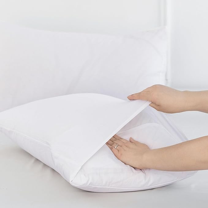MooMee Bedding Pillowcases Pack of 2 100% Washed Cotton Linen Like Textured Breathable Durable Soft Comfy (Solid Bright White, Queen)
