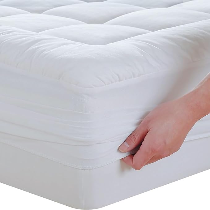 Nutan, Quilted Fitted Fluffy & Soft Mattress Pad, Breathable Mattres Topper, Cooling Protector Cover with 18” Deep Pocket, Full, White