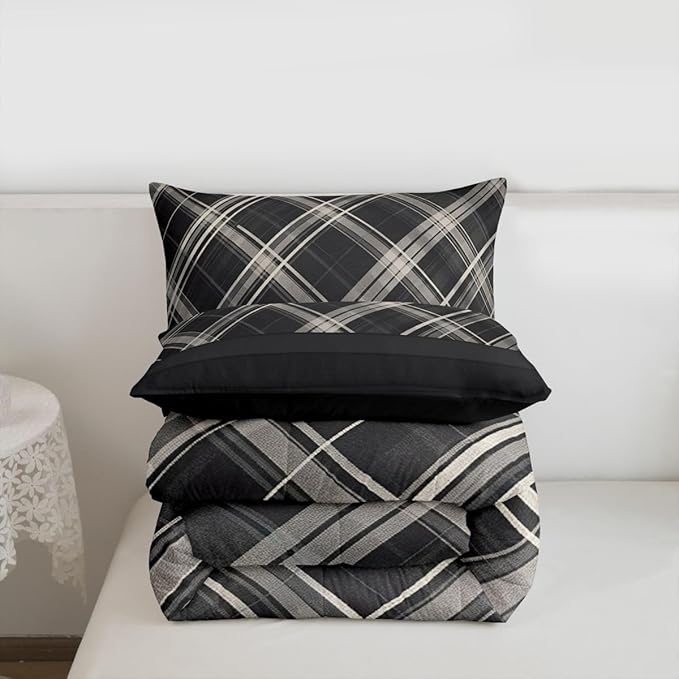 Erosebridal Grey Plaid Comforter Sets Queen,Grey Printed and Spliced Plaid Herringbone Bedding Set for Adult,Farmhouse Grey Quilt Set,Modern Simple Lattice Duvet Insert with 2 Pillowcases Lightweight