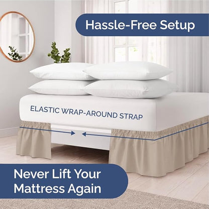 Wrap Around Dust Ruffle Bed Skirt - Wheat - for King Size Beds w/ 12 Inch Drop - Easy Fit Elastic Strap - Adjustable Pleated Bedskirt w/Brushed Fabric - Wrinkle Free - for Women, Men, Kids & Teens