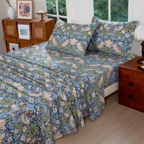 FADFAY Twin XL Sheets Set 4 Piece College Bedding, 100% Egyptian Cotton Floral Bird Dorm Room Bedding, Soft Breathable Dorm Sheets Extra Long with Deep Pocket Luxury Hotel Quality for All Seasons