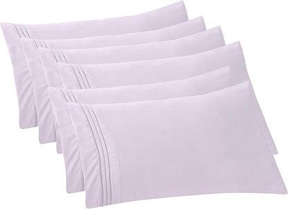 Elegant Comfort 6-PACK Solid Pillowcases 1500 Premium Hotel Quality Microfiber - Smooth Weave, Wrinkle and Stain Resistant, Easy Slip-On, 6-Piece Set, Standard/Queen Pillowcase, Lilac