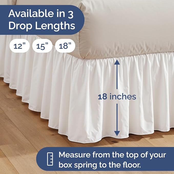 Bedskirt Twin Size Ruffle - 18 inch Drop Dust Ruffle Bed Skirt with Platform - Soft, Easy Fit, Premium Hotel Quality - Wrinkle, Fade & Shrink Resistant - For Women, Men, Kids and Teens - Antique White