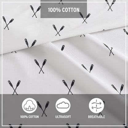 Eddie Bauer - Full Sheets, Cotton Percale Bedding Set, Crisp & Cool Home Decor, Dorm Room Essentials (Eddies Oar Blue, Full)
