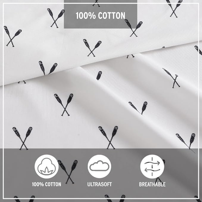 Eddie Bauer - King Sheets, Cotton Percale Bedding Set, Crisp & Cool Home Decor (Eddies Oar, King)