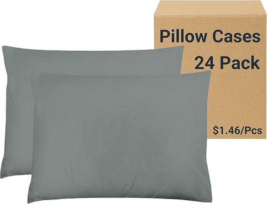 ZPECC Pillow Cases Bulk 24 Pack - King Pillowcases with Envelope Closure, Soft Brushed Microfiber Pillow Cover for Hotel Airb&bs Hospital Bedding Essential, Titanium Gray