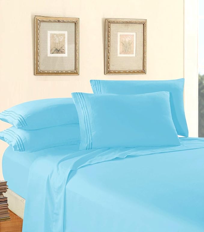 Elegant Comfort Luxury 1500 Premium Hotel Quality Microfiber 4-Piece Sheet Set - Wrinkle Resistant, All Around Elastic Fitted Sheet, Deep Pocket up to 16", Queen, Aqua