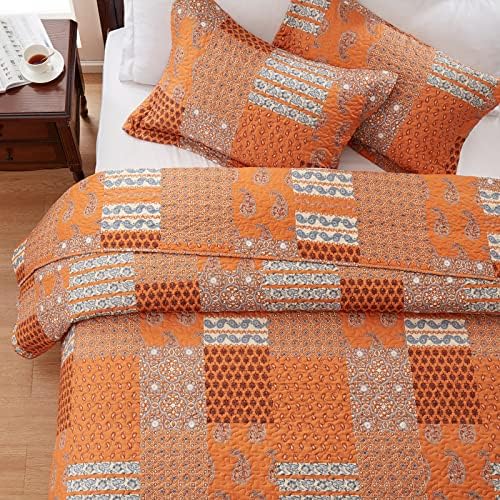 LEAONME Quilt Set King Size 3 Piece Bedspread Coverlet Lightweight Comforter Microfiber Bedding Set for All Season Oversized 98x106 Inch Bed Cover Paisley Burnt Orange/Rust (1 Quilt, 2 Pillow Shams)