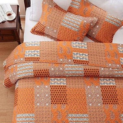 LEAONME 2 Pieces Twin Size Quilt Set Burnt Orange Rust Paisley Bedspread Coverlet Lightweight Microfiber Bedding Set 68x86 Inch Bed Cover for All Seasons (1 Quilt, 1 Pillow Sham)