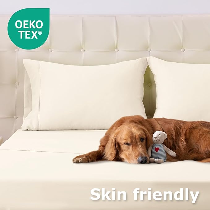 Twin XL Size Bed Sheet Set - 3 Piece Soft Microfiber Sheets with Deep Pockets, Cooling Technology, and Wrinkle-Free Pillowcase. Hotel-Quality, Durable Bedding, Cream