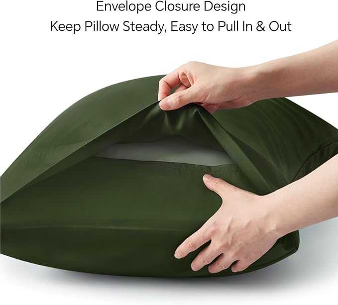BEDELITE Body Pillow Cover, Rayon Made from Bamboo, Cooling Body Pillow Pillowcase for Hot Sleepers and Night Sweats, Breathable & Silky Soft Full Long Pillow Case Cover (Olive Green, 20x54 Inches)
