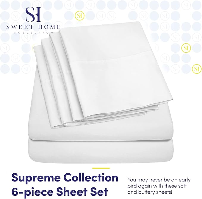 Queen Sheets White - 6 Piece 1500 Supreme Collection Fine Brushed Microfiber Deep Pocket Queen Sheet Set Bedding - 2 Extra Pillow Cases, Great Value, Queen, White (Pack of 5)