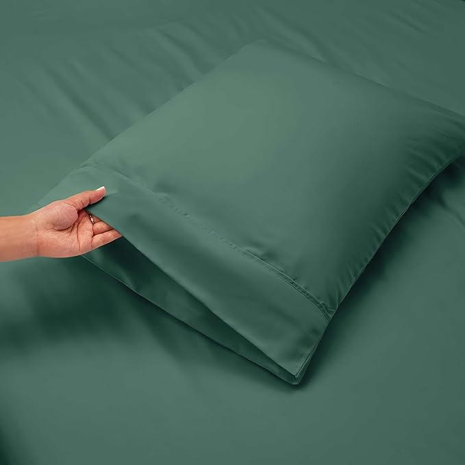 Nestl Twin XL Size Sheet Set, 4 Piece Extra Deep Pocket (18-24 inches), Microfiber, Hotel Luxury, Soft, Breathable, Wrinkle-Free, Easy to Care, Forest Green