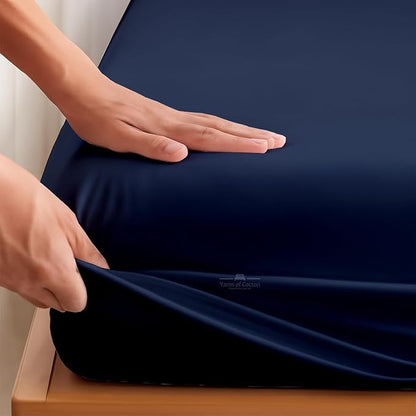Split Head Flex 2 Qty Fitted Sheet for Adjustable Bed, King 32" Split Down from The Top, 100% Egyptian Cotton 600 Thread Count, 18" Deep Pocket, Super Soft Wrinkle Free, Navy