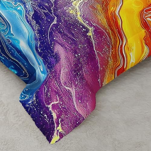 Nttopship Colorful Watercolor Comforter Tie Dye Bedding Set with 2 Pillowcase King Size Marbling Comforter Set for Kids Boys Girls Bedroom Decor
