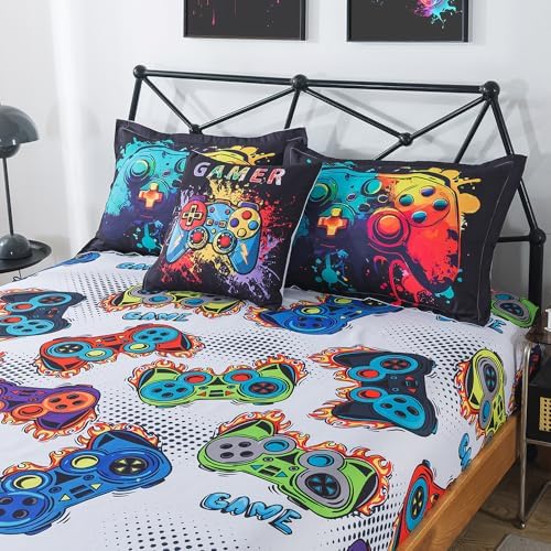 ADASMILE A & S 6 Piece Game Console Comforter Full for Boys Gaming Bedding