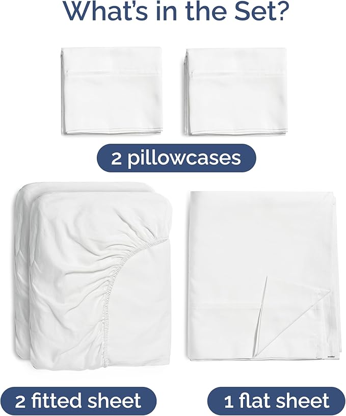 100% Rayon Derived From Bamboo - Sheets Split King Size - Cooling Sheets for Split King - Ultra Soft Hotel Luxury Bedding - 1 Flat & 2 Fitted & 2 Pillowcases with 16 Inch Deep Pockets - White