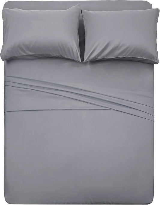 4 Piece Bed Sheet Set (Full,Silver Gray) 1 Flat Sheet,1 Fitted Sheet and 2 Pillow Cases,Brushed Microfiber Luxury Bedding with Deep Pockets
