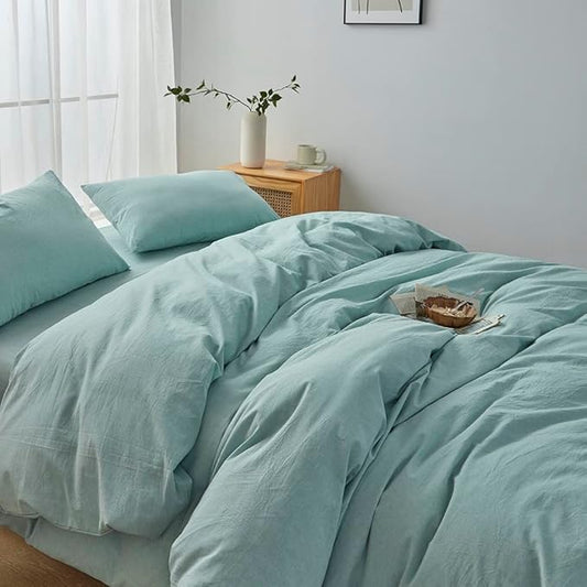 FACE TWO FACE Bedding Duvet Cover Set100% Washed Cotton Duvet Cover Linen Like Textured Breathable Durable Soft Comfy (Twin, Dusty Blue)
