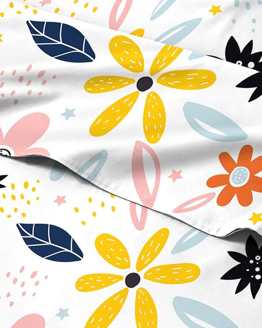 Floral Sheets - Flower Print Bed Sheet Set - 1 Flat, 1 Fitted & 1 Pillowcase w/ Deep Pockets - Comfy, Cozy, Wrinkle & Fade Free - Boho Botanical Bedding - Soft, Breathable & Cooling - Twin Size Set