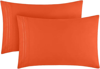 Mellanni Pillow Cases - Luxury, Extra Soft, Cooling Pillow Covers - 2 PC Iconic Collection Pillowcases - Envelope Closure (King 20" x 40", Poppy Orange)