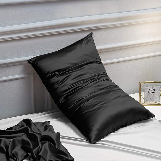 NTBAY 2 Pack Satin King Pillowcases for Hair and Skin, Luxurious and Silky Pillow Cases with Envelope Closure, 20x36 Inches, Black