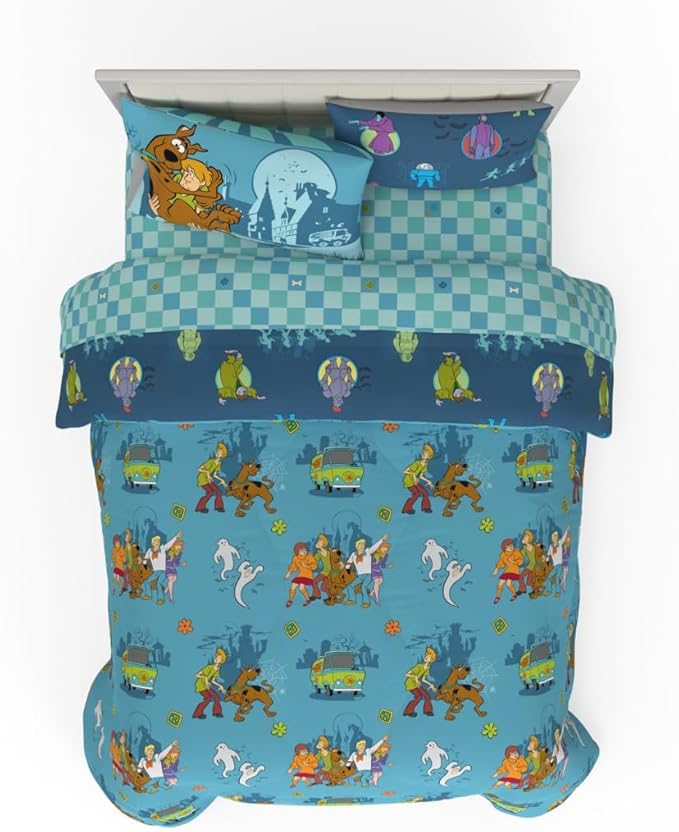 Franco Scooby Doo Scoobtober Bedding 7 Piece Super Soft Reversible Comforter and Sheet Set with Sham, Queen, (Officially Licensed Product)