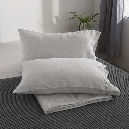 Simple&Opulence 100% French Linen Pillowcase King Size-Set of 2- Washed Solid Color Pillow Cases Embroidered -Soft and Durable (Grey, 20''x40'')