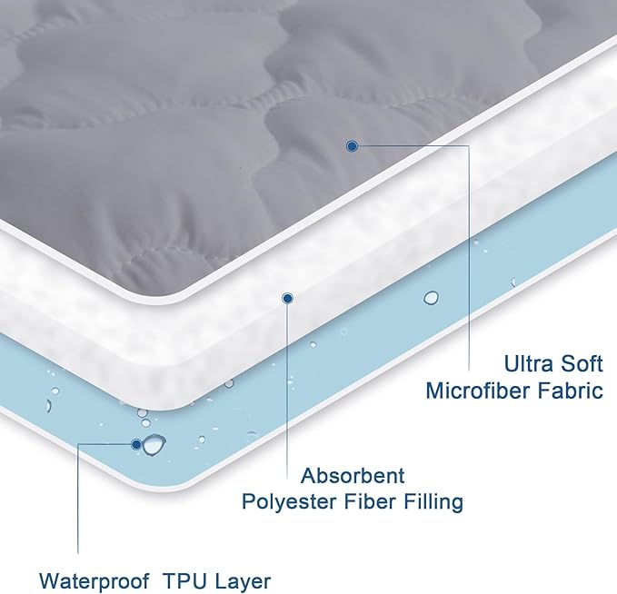 Queen Mattress Protector Pad Waterproof Quilted, Breathable & Cooling Queen Size Mattresses Protector Cover Fitted with Deep Pocket Up to 14", (Gray)