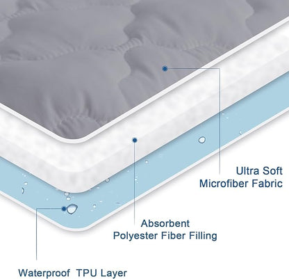 Queen Mattress Protector Pad Waterproof Quilted, Breathable & Cooling Queen Size Mattresses Protector Cover Fitted with Deep Pocket Up to 14", (Gray)