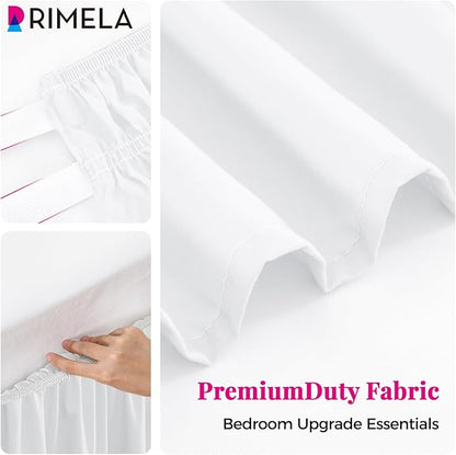 RIMELA Bed Skirt Twin Size Bright White 15 Inch Drop, Wrap Around Elastic Bedskirt, Dust Ruffle for Adjustable Bed Base Soft Durable Fabric Machine Washable Easy to Install Bed Skirts