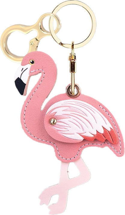 Leather Keychain Holder Case Compatible with AirTag,Cute Protective Cover with Keyring,Anti-Scratch Finder GPS Tracker Case for Wallet Keys,Bag,Pets,Backpack(Flamingo)