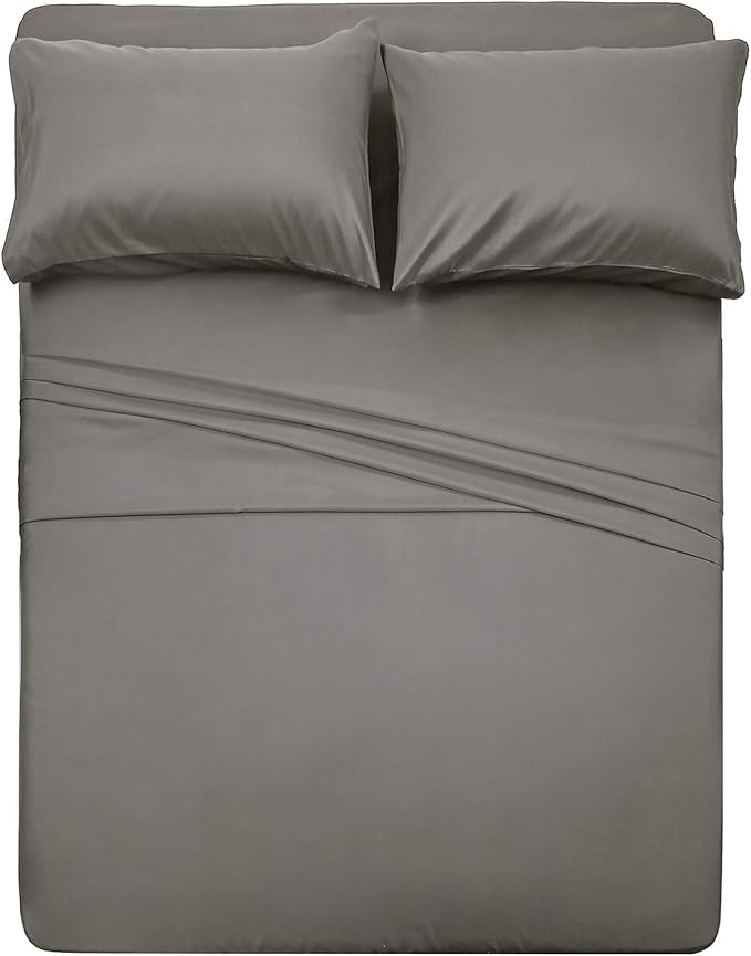 4 Piece Bed Sheet Set (Queen,Gray) 1 Flat Sheet,1 Fitted Sheet and 2 Pillow Cases,Brushed Microfiber Luxury Bedding with Deep Pockets
