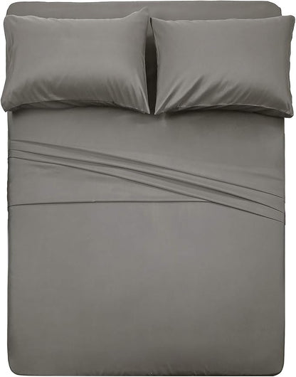 4 Piece Bed Sheet Set (Queen,Gray) 1 Flat Sheet,1 Fitted Sheet and 2 Pillow Cases,Brushed Microfiber Luxury Bedding with Deep Pockets