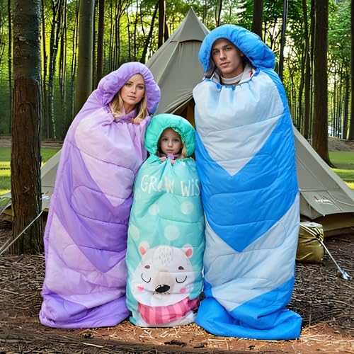 Sleeping Bag for Kids,Portable Camping Sleeping Bags for Boys&Girls with Cute Cartoon Print,Lightweight Waterproof Compact Sleeping Bag for Indoor Outdoor Hiking Travel