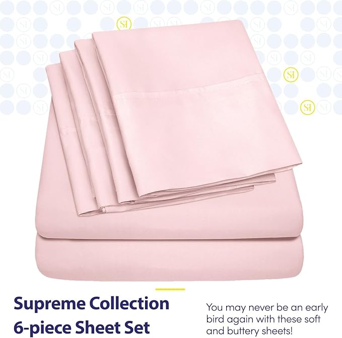 King Size Bed Sheets - 6 Piece 1500 Supreme Collection Fine Brushed Microfiber Deep Pocket King Sheet Set Bedding - 2 Extra Pillow Cases, Great Value, King, Pale Pink
