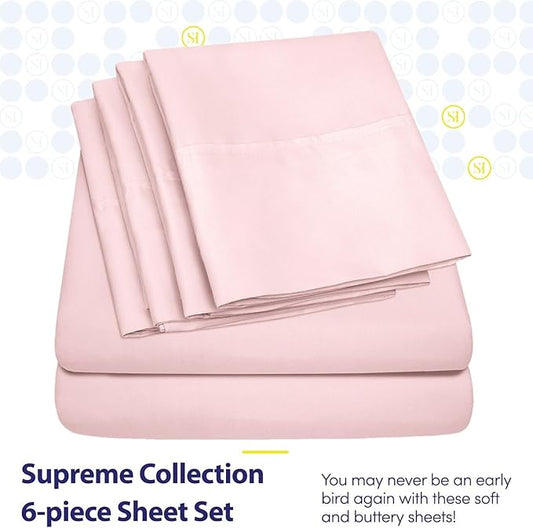 Full Size Bed Sheets - 6 Piece 1500 Supreme Collection Fine Brushed Microfiber Deep Pocket Full Sheet Set Bedding - 2 Extra Pillow Cases, Great Value, Full, Pale Pink