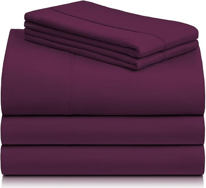 LuxClub 5 PC Split King Sheet Set, Breathable Luxury Bed Sheets, Deep Pockets 18" Eco Friendly Wrinkle Free Cooling Sheets Machine Washable Hotel Bedding Silky Soft - Eggplant Split King