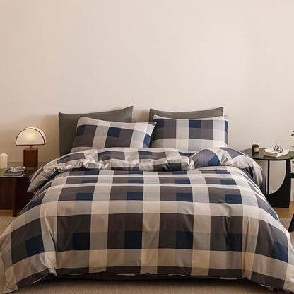 CLOTHKNOW Blue Plaid Queen Comforter Set Gingham Buffalo Bedding Comforter Sets Geometric Comforter Queen Sets with 2 x Pillow Cases