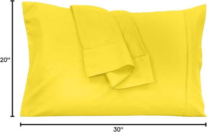 Royale Linens Queen Pillowcase Set of 2 - Bed Pillow Cover - 20" x 30" - Pillowcases - 1800 Brushed Microfiber, Wrinkle & Fade Resistant - Soft & Cozy- Queen Size Pillow Case (Yellow)