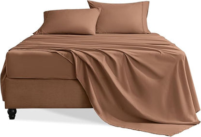 Full Size Bed Sheets Set, 4 Pieces Hotel Luxury Soft Microfiber Bed Sheets Set, Up to 16" Deep Pockets, Oeko-Tex Sheets with Elastic, Breathable, Wrinkle Free (Brown,Full)