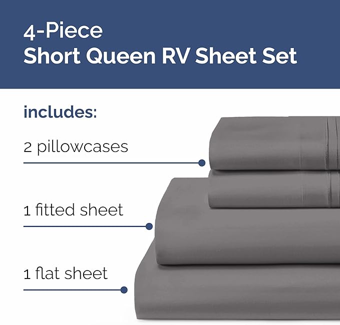 Short Queen Size 4 Piece Sheet Set - RV Short Queen, Soft, Breathable & Cooling Bed Sheets Set w/ Deep Pockets - Hotel Luxury Bedding for Women, Men, Kids, Teens, Boys & Girls - Oeko-Tex - Dark Grey